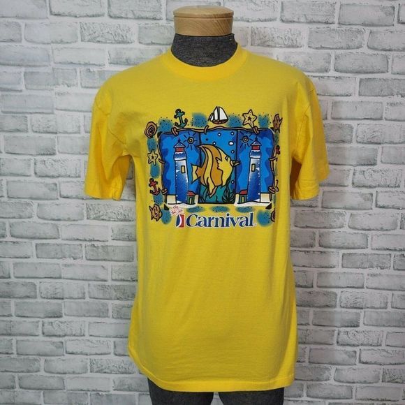 Vintage Carnival Cruise Line XL Single Stitch Lighthouse Beach Ocean Graphic Tee - Picture 1 of 9